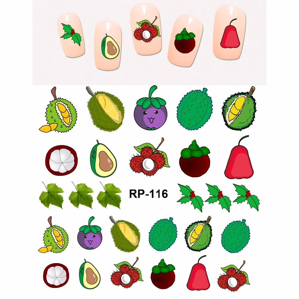 Искусство ногтей Красота наклейка на ногти водная наклейка слайдер тропические фрукты личи персик Слива кокосовое пальмовое дерево дуриан RP115-120