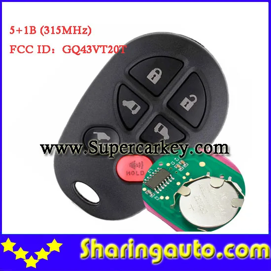 

Free shipping 5+1 Button remote control with 315mhz(FCC:GQ43VT20T) for Toyota(1piece)