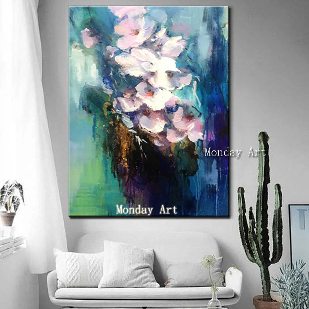 Hand-Painted-Abstract-Flower-Canvas-Oil-Painting-Abstrat-White-Flower-Wall-Picture-Living-Room-Home-Wall (3)