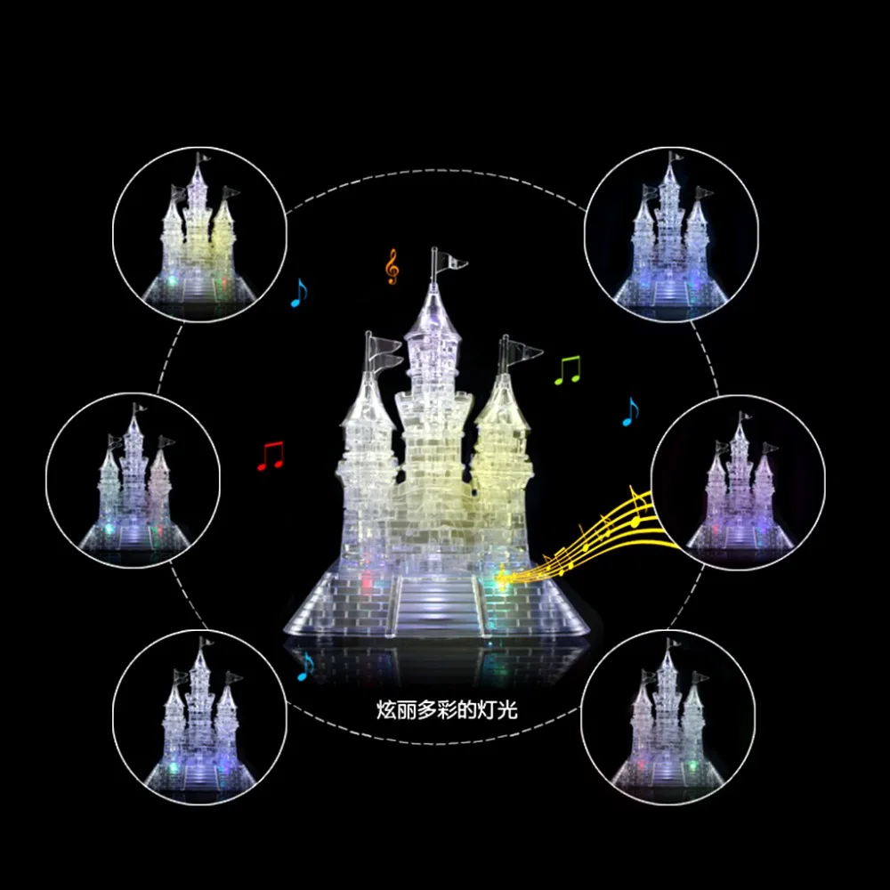 

105pcs DIY 3D Crystal Castle Puzzle Music Flashing Light Model Jigsaw Building Blocks Children Educational Toys