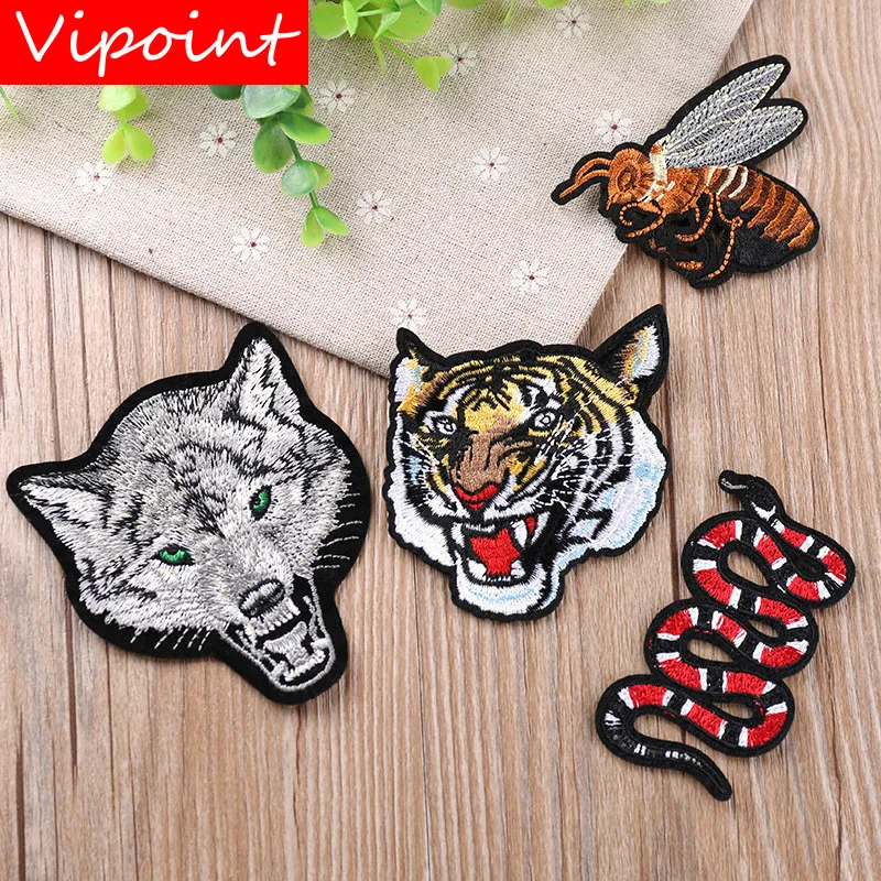 VIPOINT Вышивка Тигр Волк нашивки пчела Змея значки аппликации патчи для одежды YX