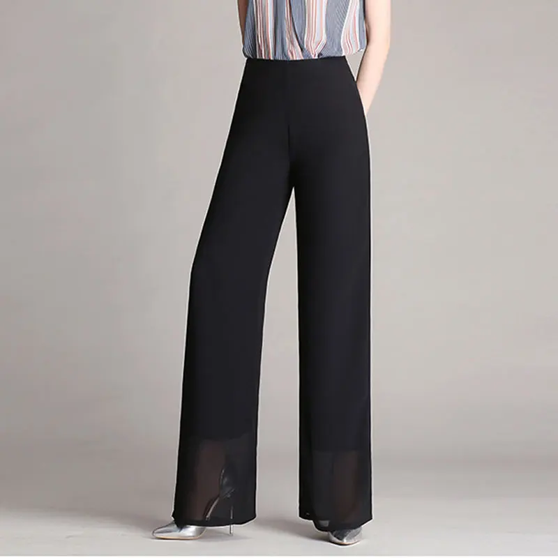 New Arrival European Style Plus Size 4XL Women Trousers Casual Loose Chiffon Long Pants Black Wide Leg pants female