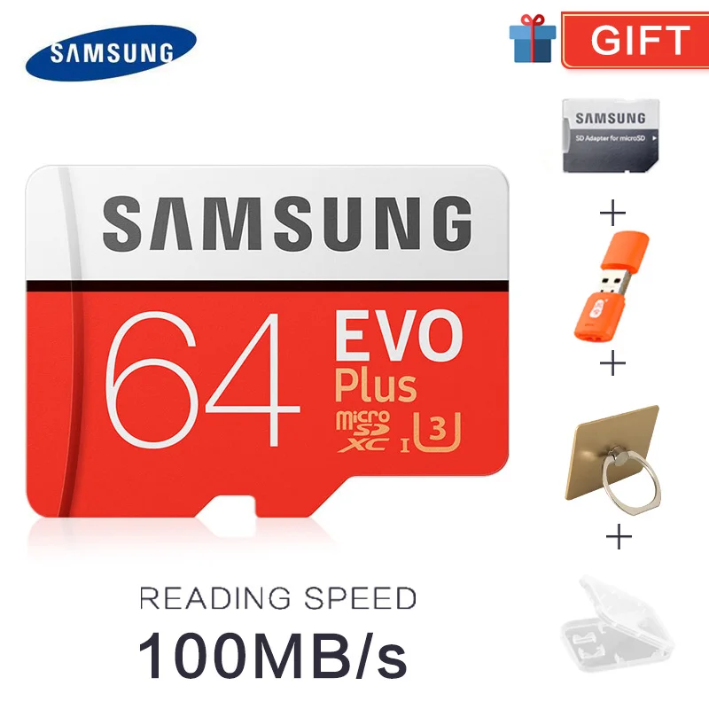 Карта памяти SAMSUNG Micro sd32гб 64 Гб 128 ГБ 256 ГБ 512 г SDHC SDXC класс EVO+ PLUS класс 10 C10 UHS TF SD карты транс флэш Microsd - Емкость: Red64GB FREE GIFT