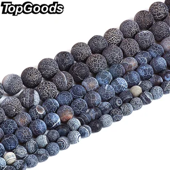 

TopGoods Wholesale Natural Black Round Frosted Matte Weathered Agate Round Loose Beads DIY Women man Bracelet Jewelry 4 6 8 10mm