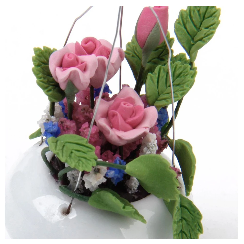 ABWE Лучшая 1:12 кукольный домик домашнее украшение миниатюрный глиняный цветок розы с керамическим подвесным горшком