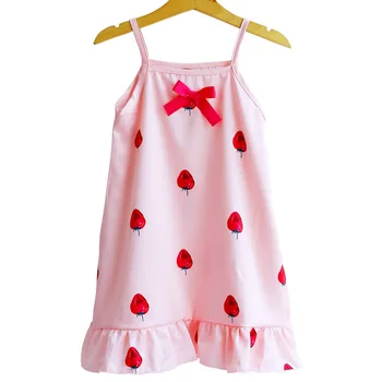 

Summer Gilrs Nightdress Baby Nightgowns Thin Ice Silk Strawberry Print Home Clothes Pyjamas Children Sleepwear Princess 4-10y