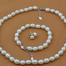 Горячая дешевая настоящая пресноводная культивированная натуральная жемчужина ожерелье браслет серьги набор свадебный набор украшений для женщин леди