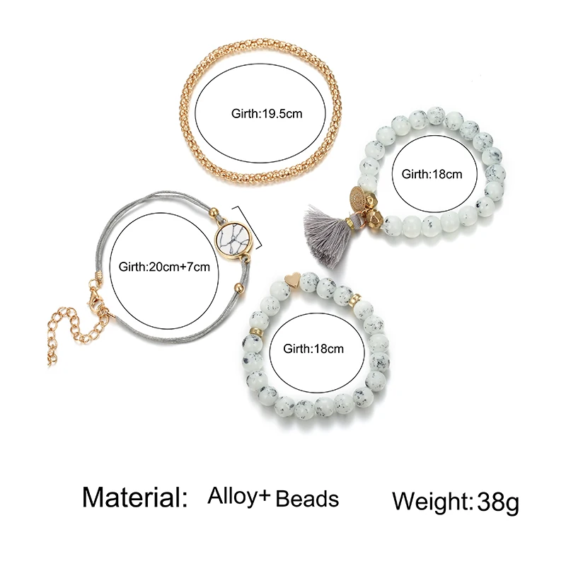 4 шт./компл. из Для женщин Браслеты мульти-Слои регулируемый в богемном стиле с геометрическим орнаментом бусины металлический Шарм-браслет подходит для брендовой детской одежды