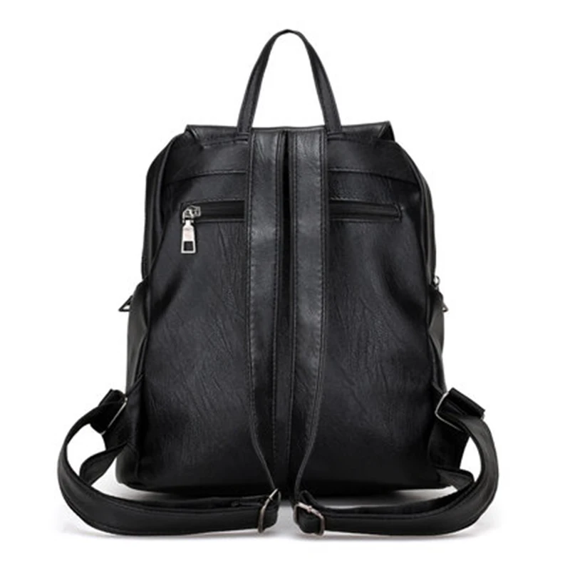  2019 Casual Women Backpack Female PU Leather Backpacks Black Bagpack Bags For College Students Girl - 32868537965