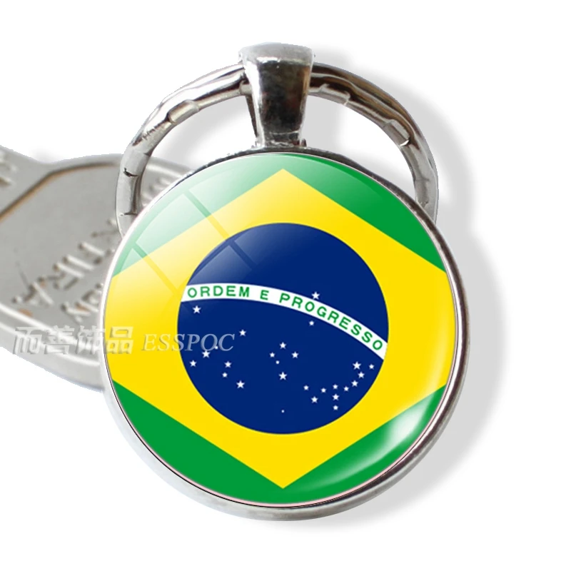 Флаг США, Великобритании, Бразилии, России, Испании, гламурный стеклянный купол, брелок для ключей, панк, женские, мужские модные аксессуары, брелок, сувенир, подарки - Цвет: Brazil