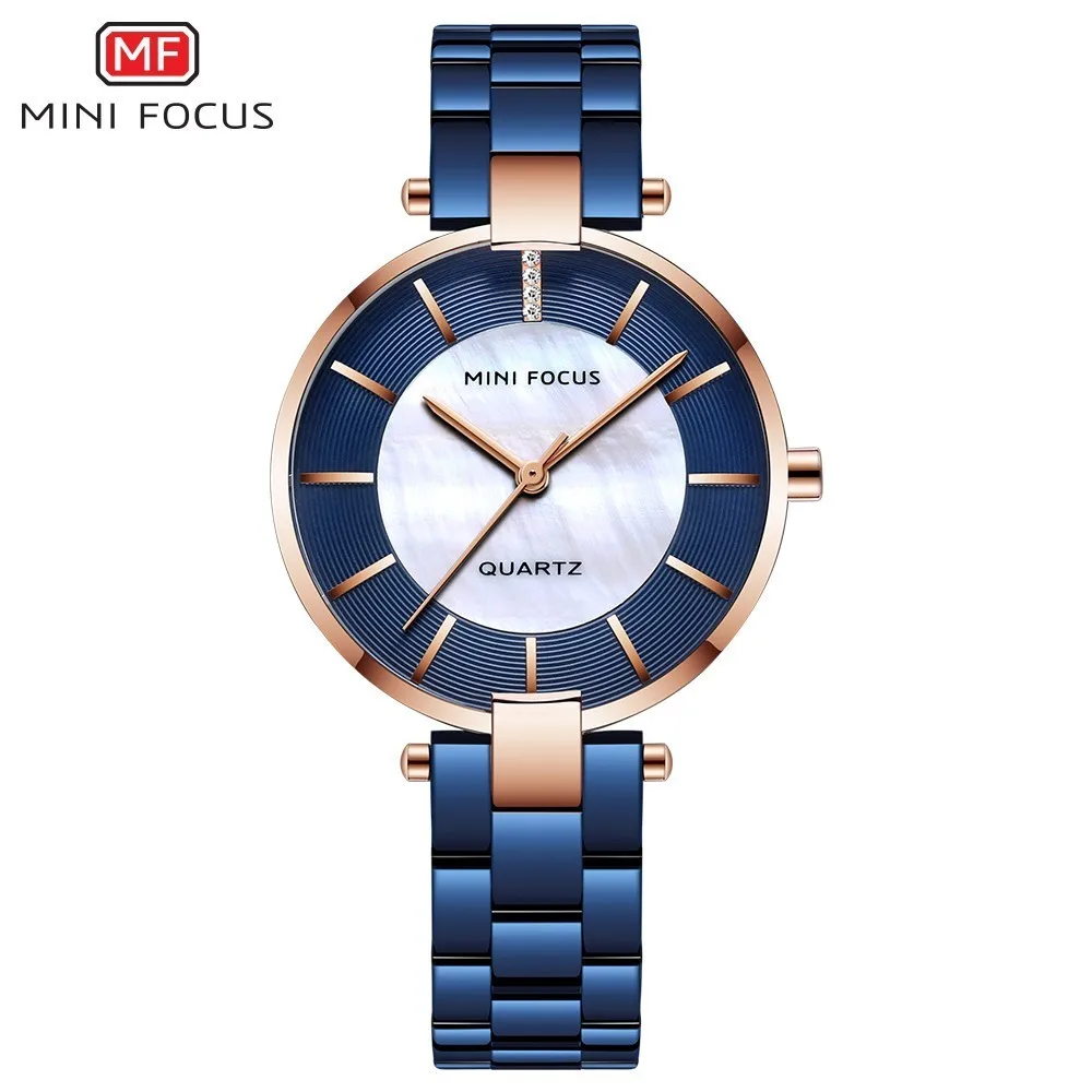 MINIFOCUS, модные дизайнерские брендовые роскошные женские часы, женские золотые кварцевые часы, женские наручные часы, повседневные платья, женские часы - Цвет: Blue
