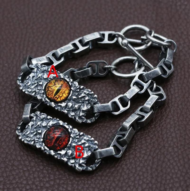 

Pure Silver Sterling 925 Silver Retro Male Chain Men Made Crystal Eye S925 Bracelet