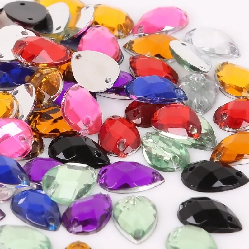 

100pcs/Lot 13*8mm Sewing Crystal AB Flatback Rhinestones Sew On Crystals Stones Drop Acrylic Strass For DIY Clothes Crafts