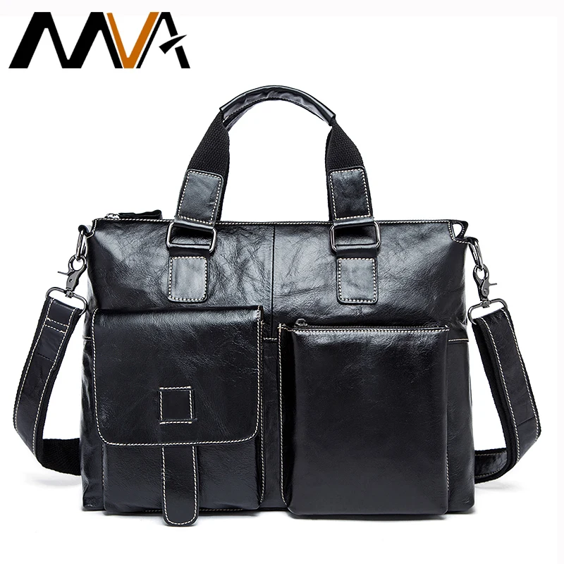 Kaufen MVA Leder Laptop Tasche 14 zoll Echtes Leder Schulter Taschen Business Aktentasche Handtaschen Totes Arbeit Dokument Taschen Männer Aktentaschen