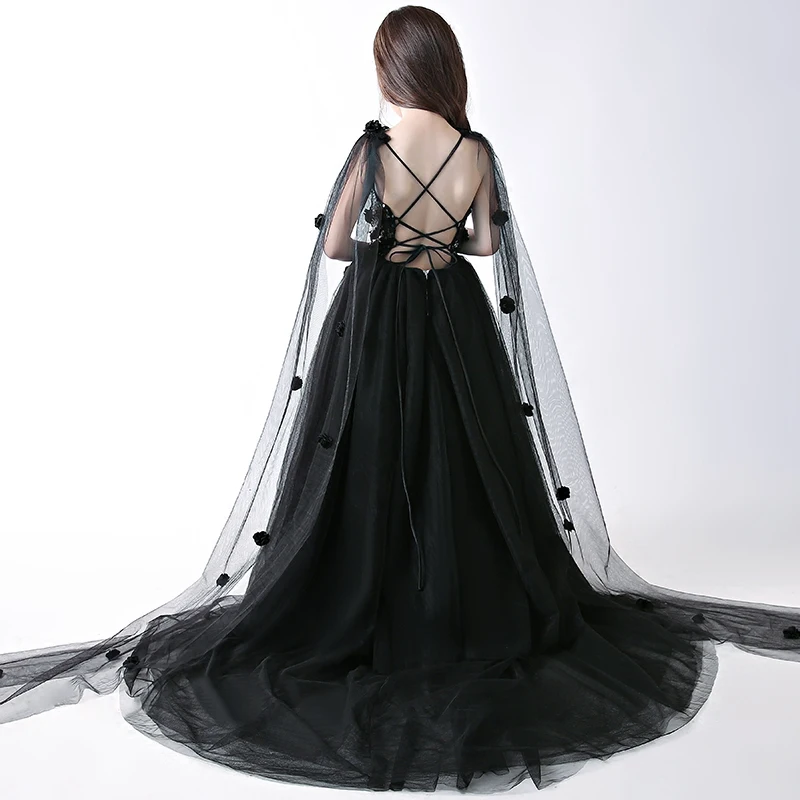 

Luxury Black Sexy Backless Flower Girl Dresses Evening Gowns V-neck Sequined Small Trailing Kids Pageant Dress Birthday Costume