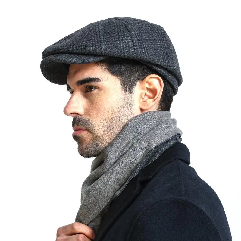 High Quality Flat Cap Wool Large Size Vintage Cabbie Hat Ivy Ear Hat Cap Irish Hunting Ear Flap Newsboy Cap