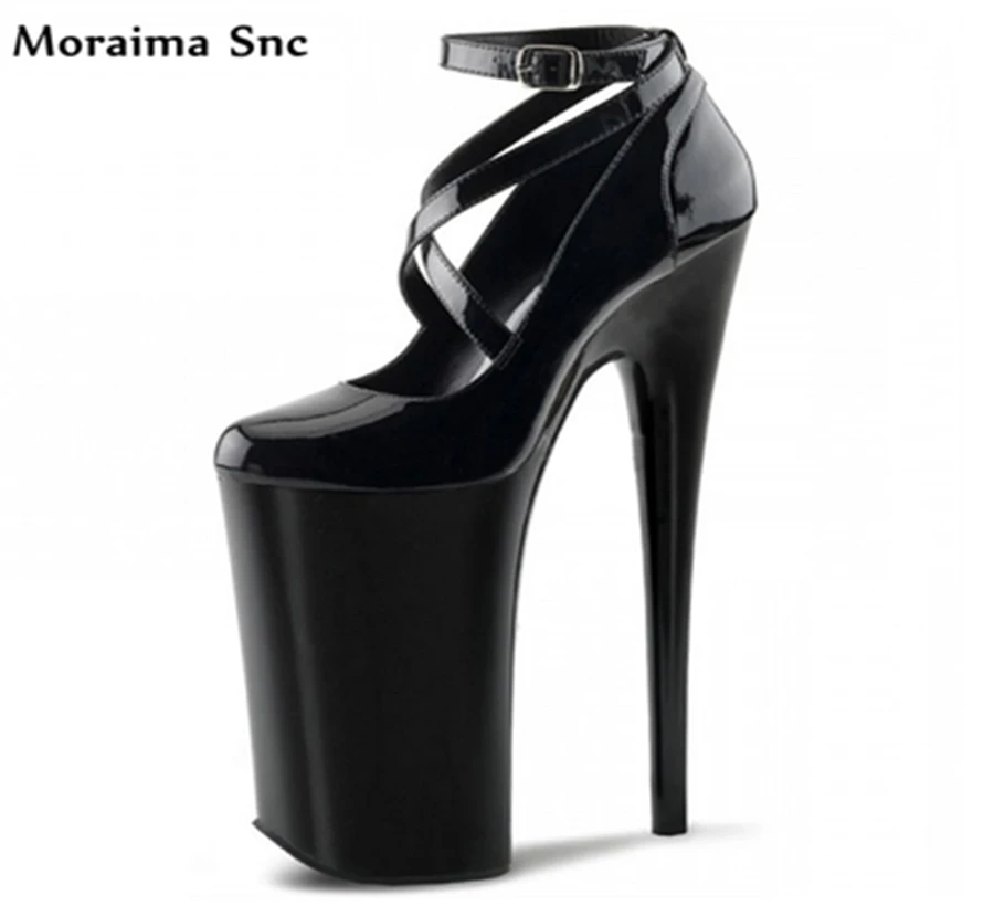 

Moraima Snc Round toe high platform sexy catwalk super high heel shallow cross-tied Narrow band Buckle pumps party Dress pumps