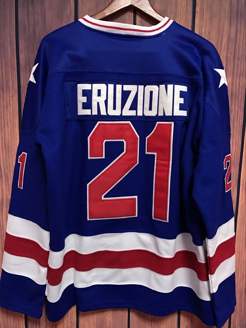 Prix pour EJ Mike Eruzione #21 1980 Miracle Sur Glace Film Piqué Hockey Jersey BLEU Prix pour EJ Mike Eruzione #21 1980 Miracle Sur Glace Film Piqué Hockey Jersey BLEU