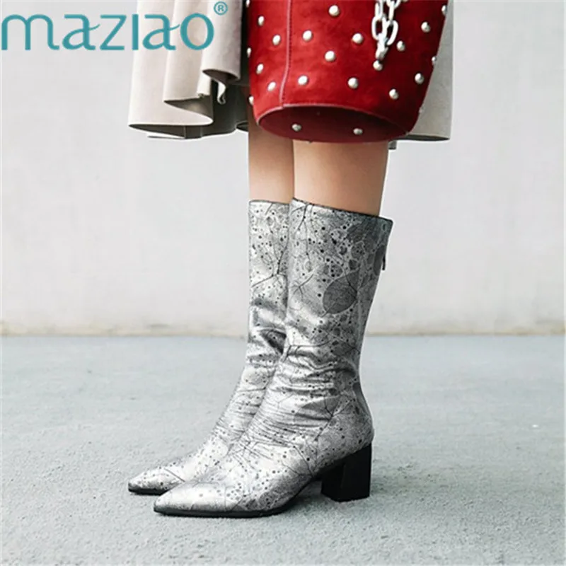 

Elegant Boots Pointed Toe High Heels Shoes Women Fashion Mixed Color Wedding Autumn Boots MAZIAO