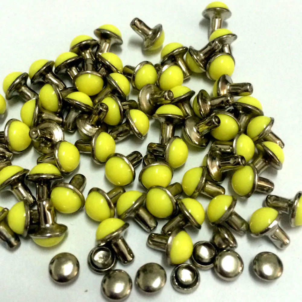 100Sets/Lot 6.5MM Round Yellow Acrylic Bag Belts Rivets Punk Rock Spike Rivets With Silver Color