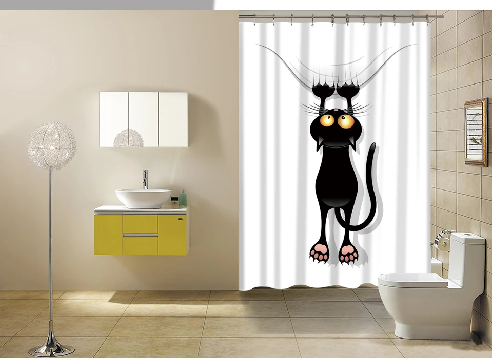 Miracille Черный кот мультфильм 3D детская занавеска для душа Водонепроницаемый полиэстер ткань домашний декоративный купальный занавес s 12 крючков