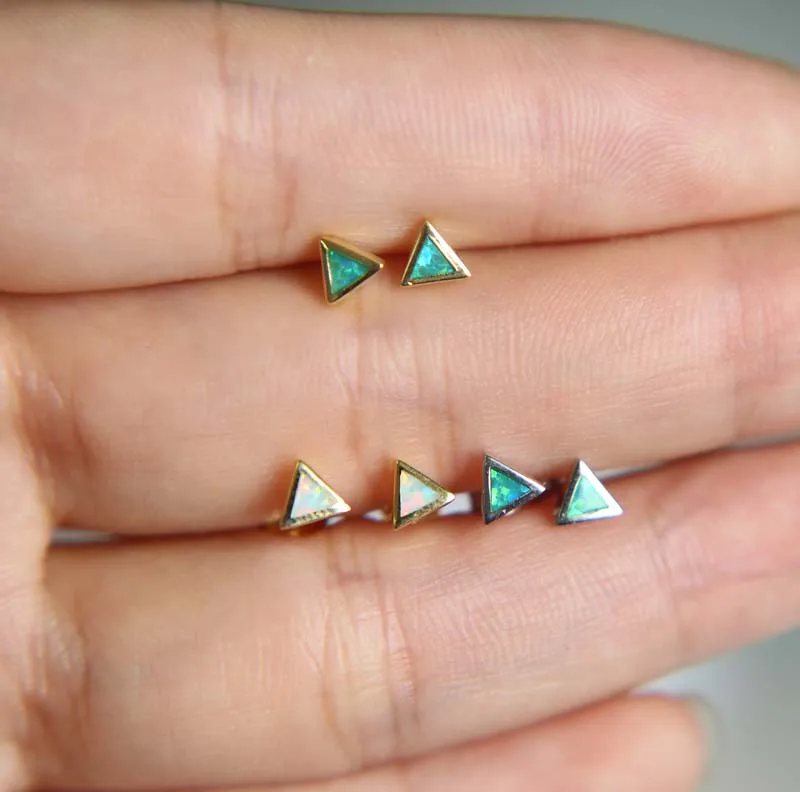 simple geometric triangle stud earring 3 colors fire opal gem 925