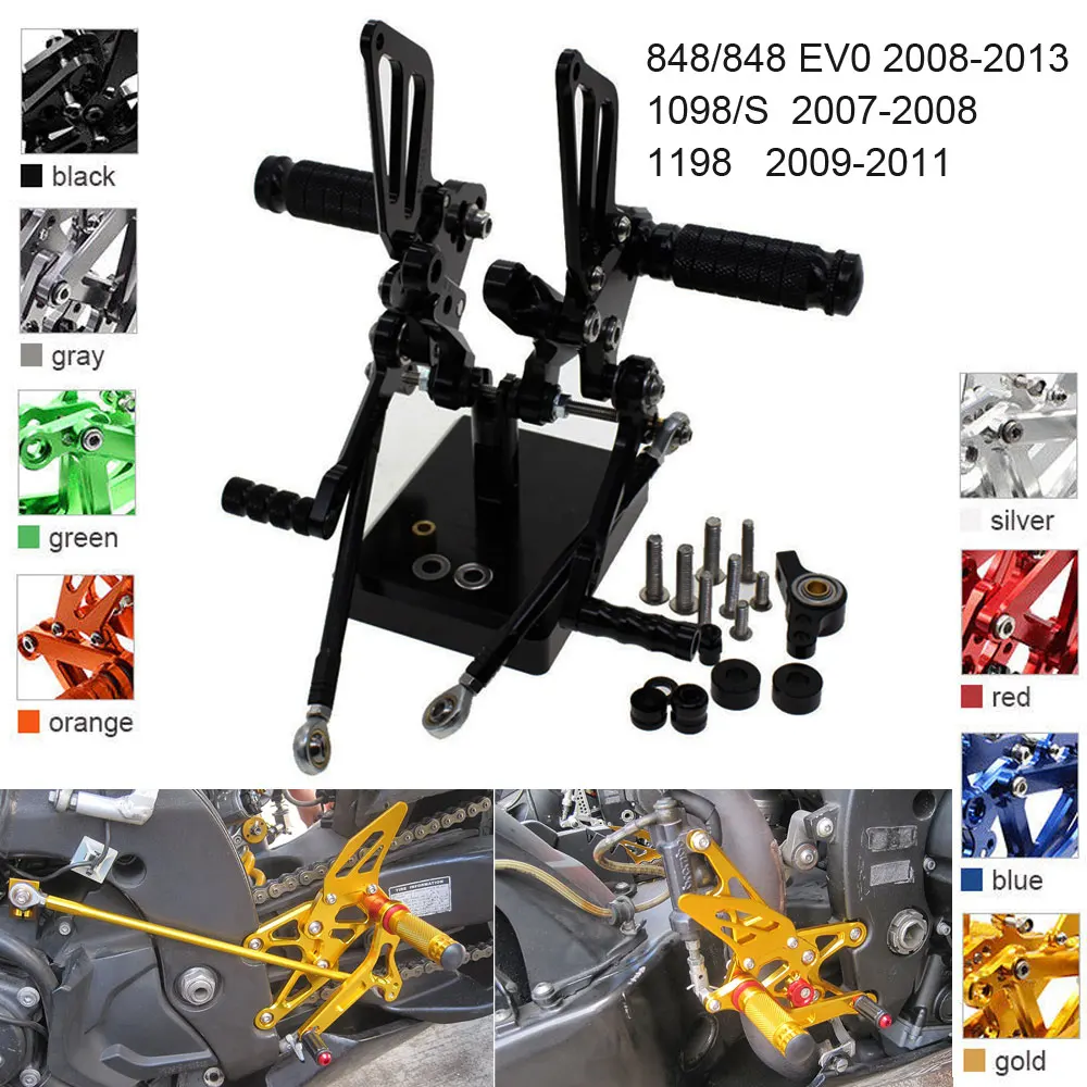 

CNC Aluminum Adjustable Rearsets Foot Pegs For Ducati 1098 1098S 1198 848 EV0 2008 2009 2010 2011 2012 2013