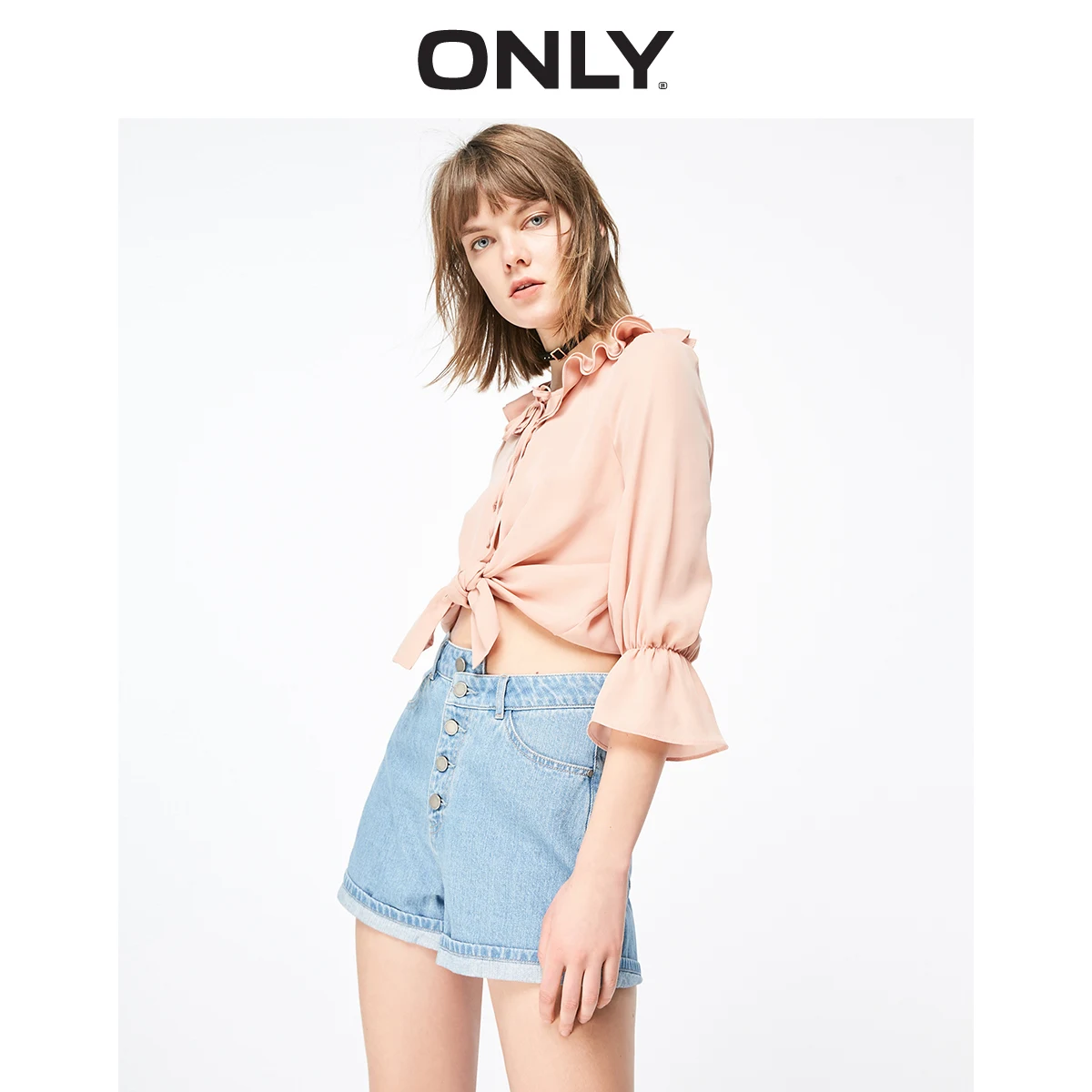 فقط 2019 الربيع الصيف جديد المرأة فضفاض صالح دمية طوق الشيفون قميص | 119131513