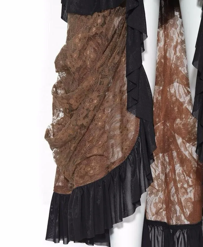 Женская викторианская суета вдохновленная стимпанк готический коричневый кружево Высокая Низкая рюшами длинная юбка с подолом SP067CF