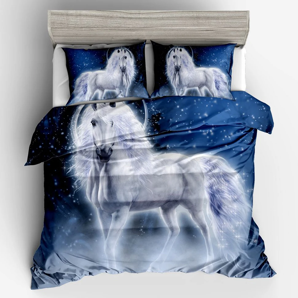 

3D Unicorn Comforter Duver Cover Bedding Set Queen Size His and Hers Kids Bed Quilt Cover Clothes Pillow Cover