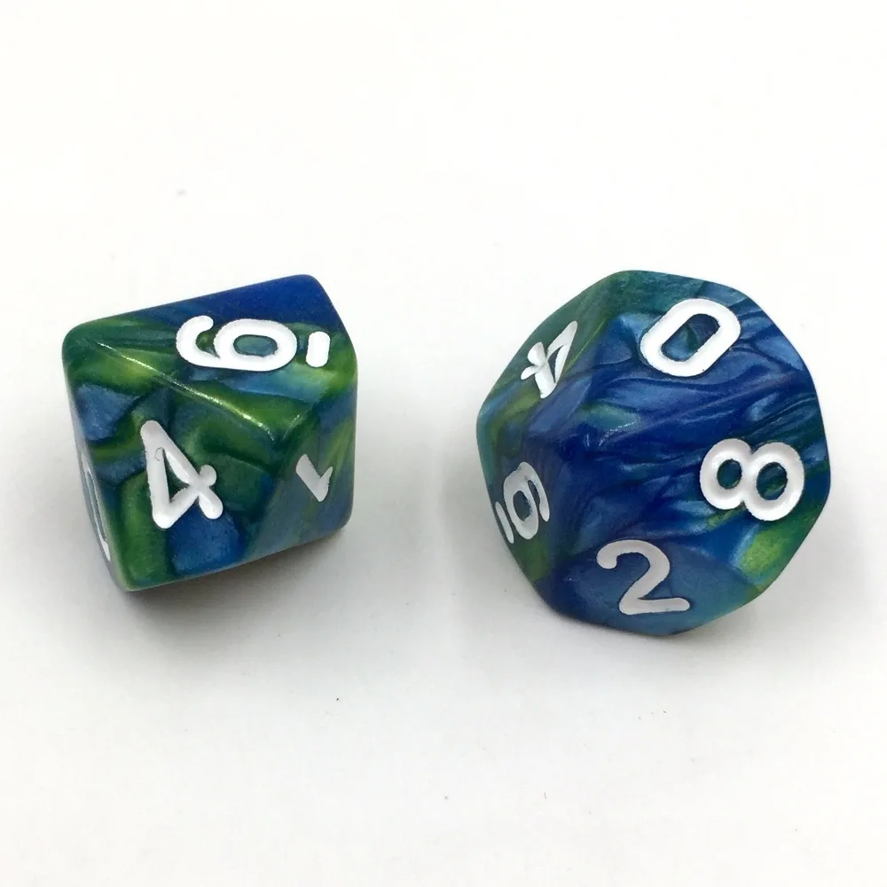 

(10 Pieces) 10 Sided Dice D10 Two-Tone Blue and Green with White Numbers