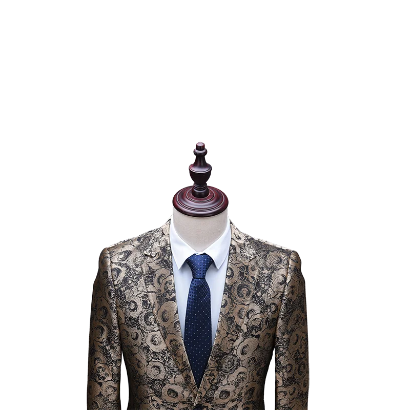 2018 новый бренд черный золотой узор мужской костюм Slim Fit Цветочные Satge производительность Стиль Блейзер шоу выпускного куртка + брюки 2 шт. Terno