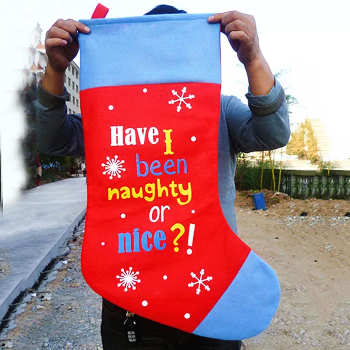 68 см/26,7 дюймов я был naught или хороший висячий Рождественский Большой Чулок дерево Носок Детская Подарочная сумка Держатели