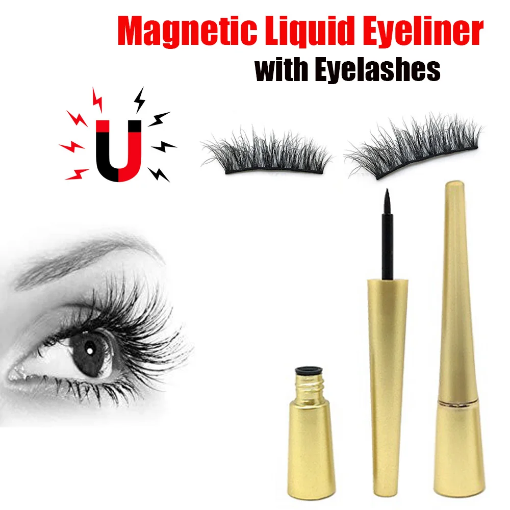 

New Magnetic Liquid Eyeliner with Five Magnetic False Eyeashes Waterproof Natural Easy to Wear Makeup Tool Magnet Lashes Set