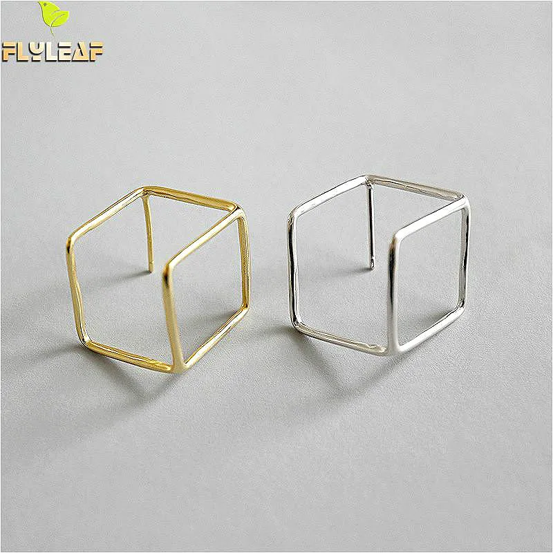

Flyleaf 925 Sterling Silver Stud Earrings For Women Simple Stereoscopic Square Hollow Femme Simple Gold Earings Fashion Jewelry