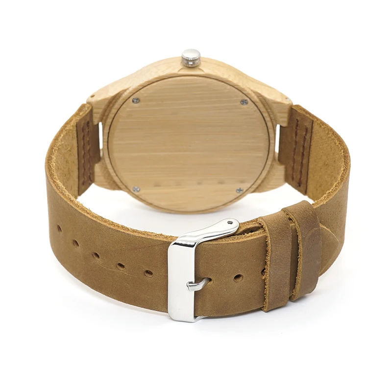 BOBO BIRD Bamboo Men Watches With Night Light Pointer Real Leather Quartz Watch relogio masculino Gift for Man Accept Logo W-A40