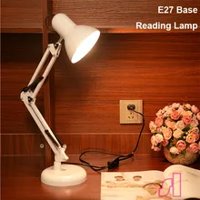 Светодиодная настольная лампа, железная Современная американская Складная Настольная лампа с длинными ручками, лампа для чтения E27, цоколь 110/220 В переменного тока с вилкой