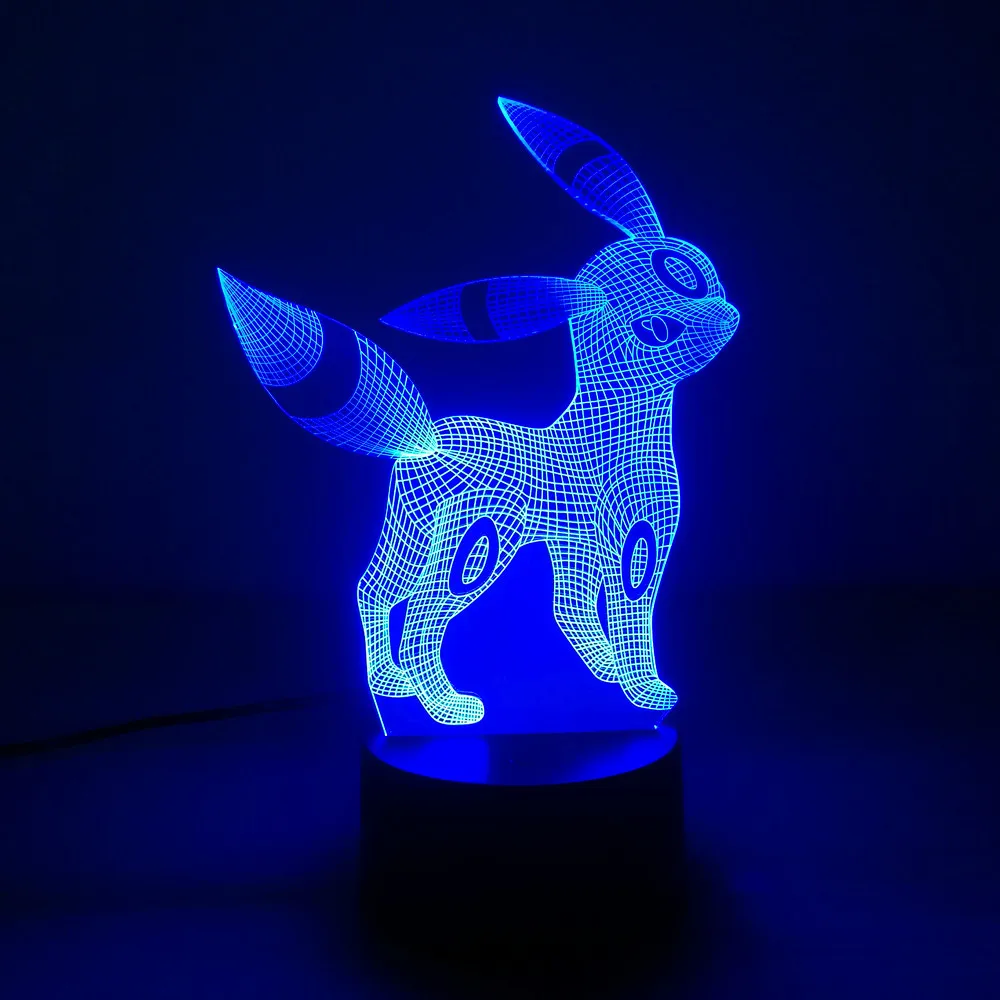 Pokemon Umbreon 7 цветов лампа 3d визуальные светодиодные ночники дети сенсорный Usb настольная лампа Пикачу ребенок Покемон го фигурка