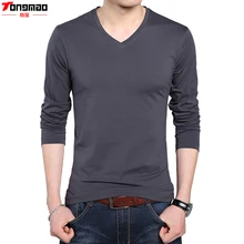 Осень и Зима мужская Полный V_neck Пуловер Solid Хлопок Опрятный Стиль Тонкий Дна свитер Вязаный Мода Повседневная
