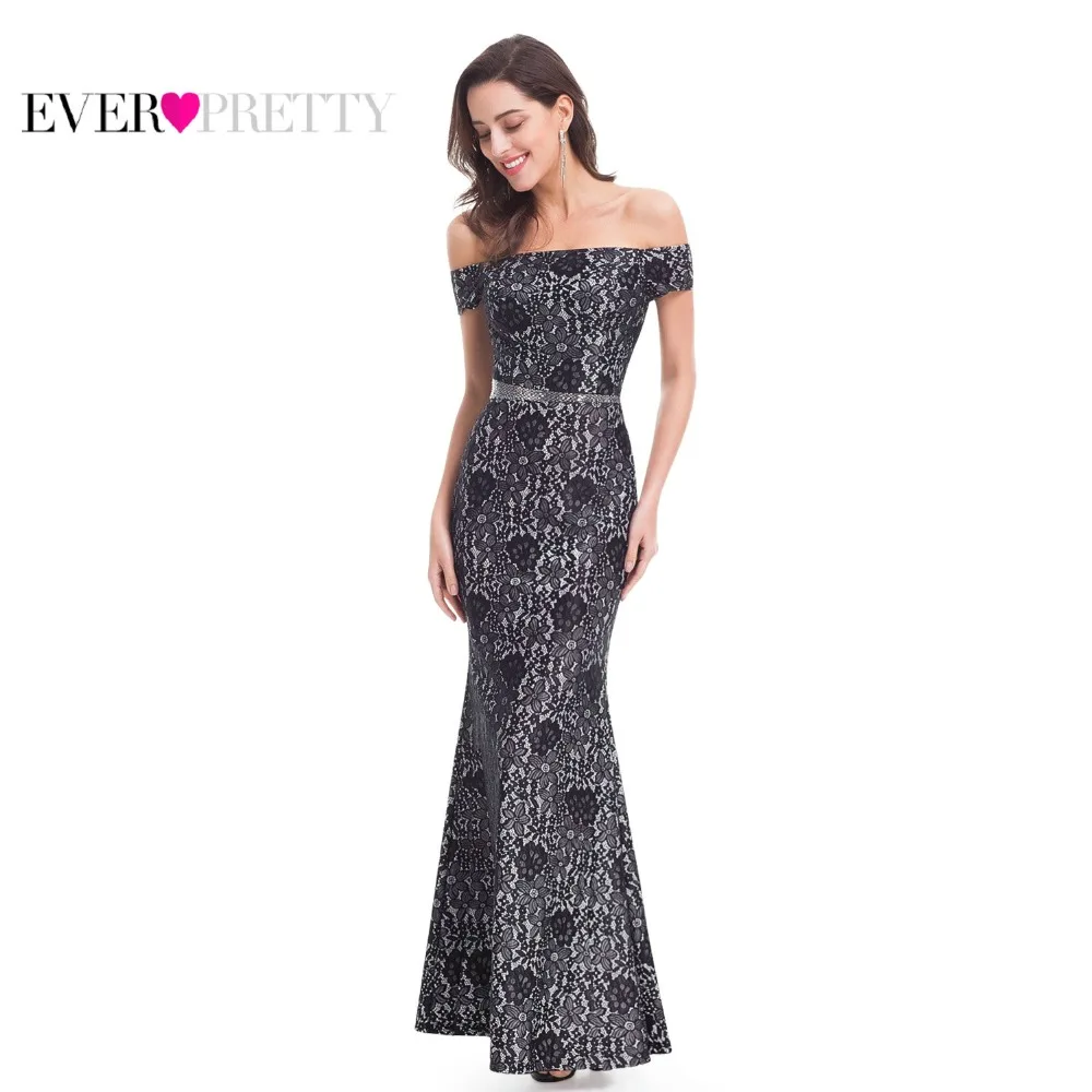 

Boat Neck Evening Dresses Ever Pretty EP07045BK New 2018 High Quality Lace Black Elegant Formal Long Evening Dresses