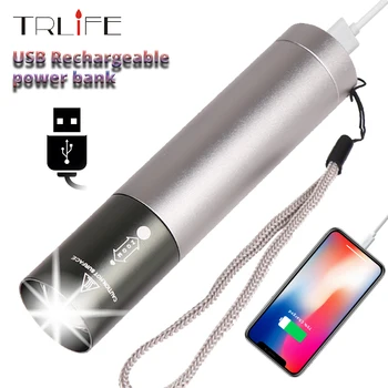 

2400mAh Most Powerful LED Flashlight USB Rechargeable T6 Torch Super bright Flashlights small emergency light as a power Bank