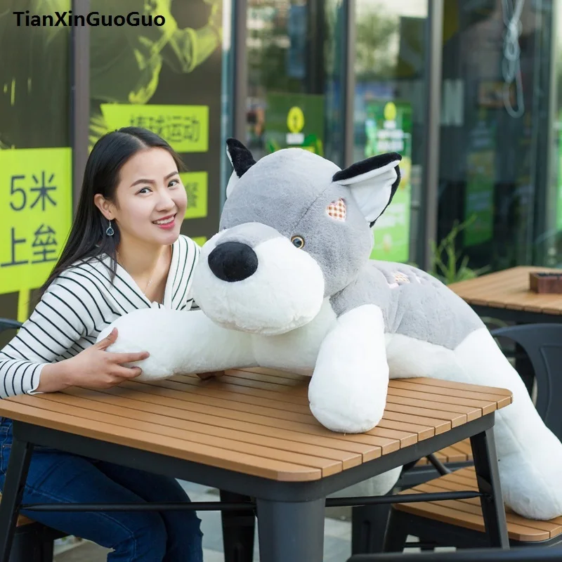 stuffed toy font b cute b font prone dog large 90cm gray husky love dog plush