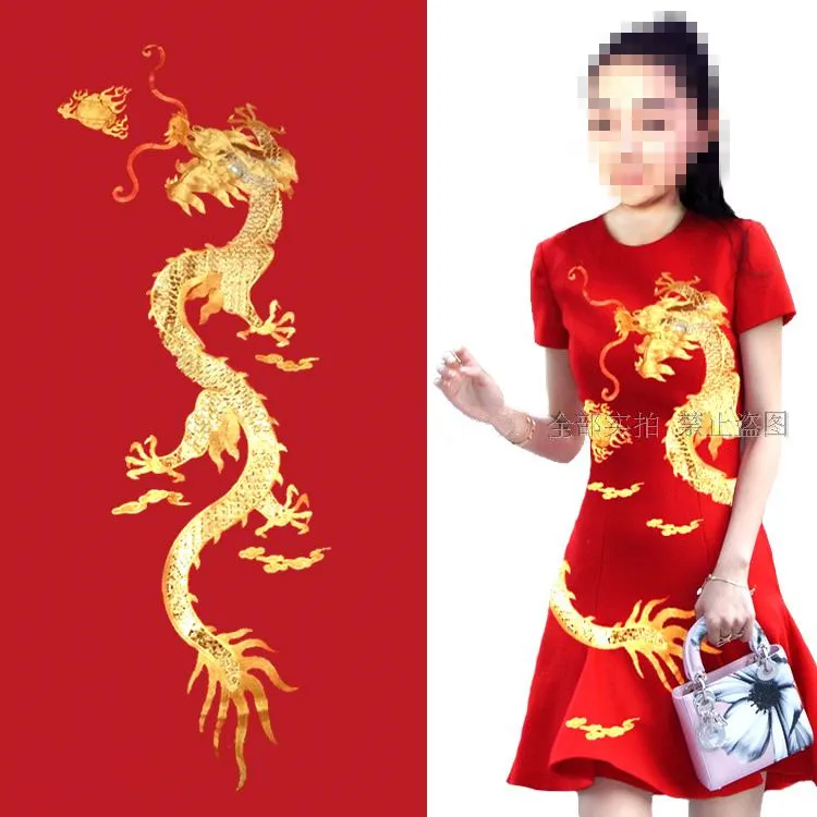 

Large Embroidery Golden Dragon Sequin Patches For Clothing Sew On Sticker Patches Sewing Accessories Clothes Jeans Decoration