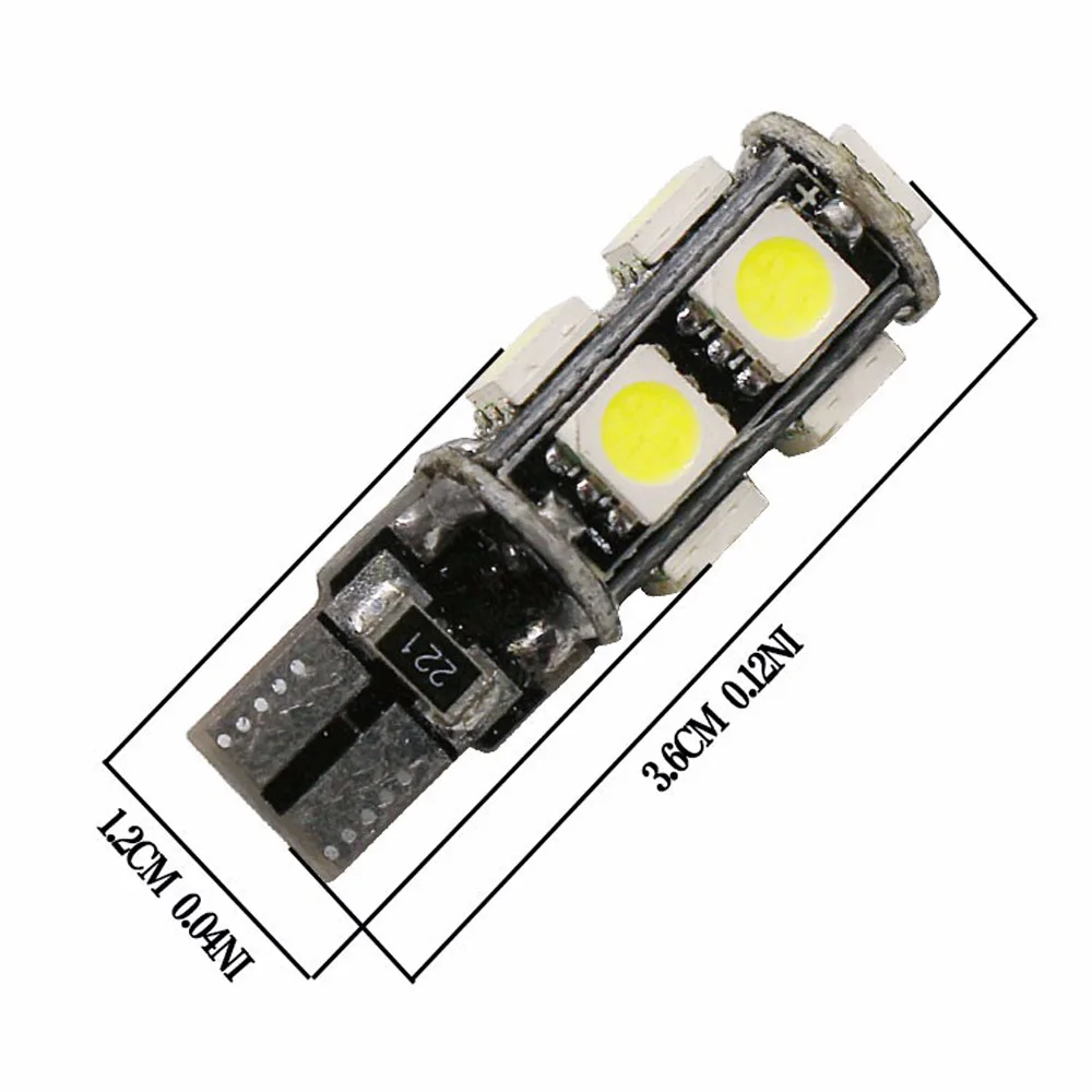 Safego 10 X t10 W5W led canbus 9smd 5050 светодиодный для Приборная панель автомобиля лампа плафон Клин светодиодные лампы t10 свет canbus лампы 12 V