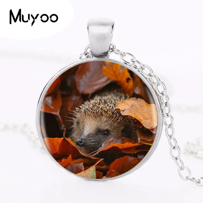 

1pcs/lot Hedgehog And Leaf Silver Pendant Necklace Long Chian Statement Handmade Vintage Necklace HZ1