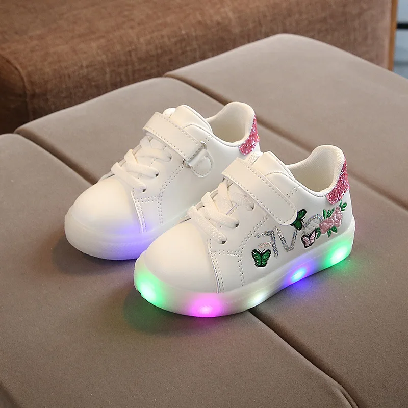Kids Shoes With Light Tenis Led Infantil New Butterfly Fashion Sport Lighting Led Shoes Kids Children Glowing Shoes Size 21-30