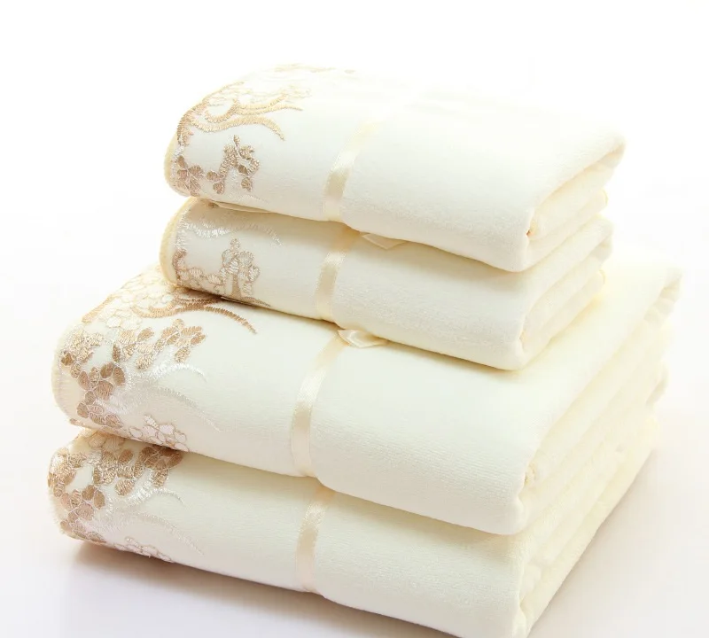 

2pcs/set Microfiber Elegant Embroidered Towel Sets Solid 1pc Face Towel and 1pc Bath Towel Quick Dry Towels Bathroom for Adult