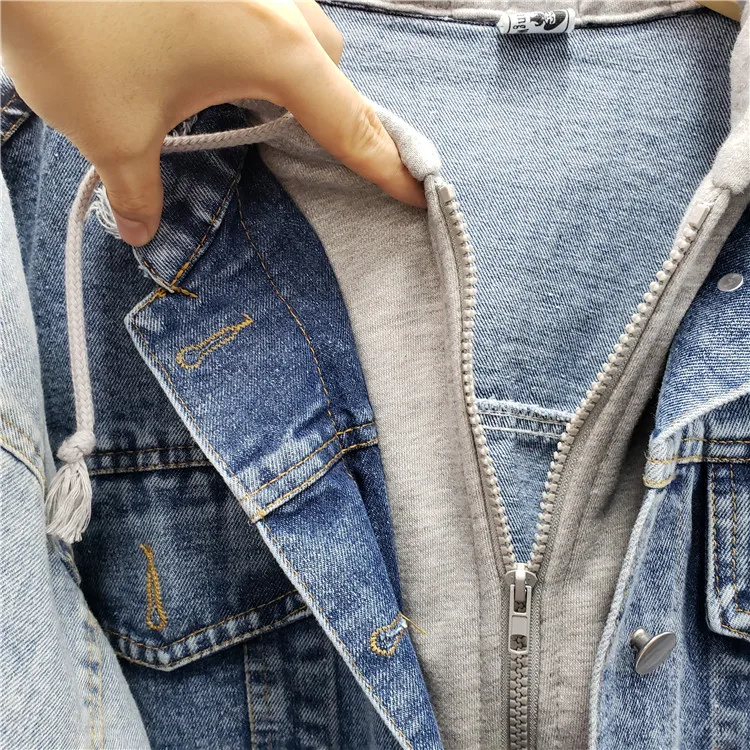 Étrange Blue Cowboy Capuchon De Veste Utfits Faux Étudiant Femme Printemps Twopieces Lâche light Fille Nouvelle Hauts Denim Manteau Bleu Sweatshirt À qR0tt