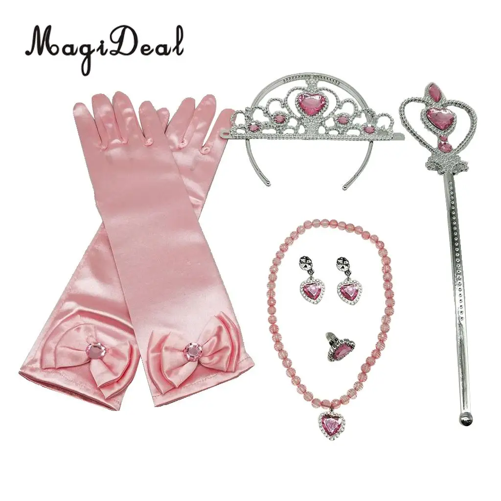Princess Belle Dress Costume Accessory Glove Wand Tiara Jewerly Set Yellow/Blue/Pink/Purple