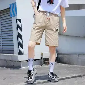 Женские шорты-карго в стиле Харадзюку, прямые свободные шорты для женщин, корейская мода Ulzzang, уличные летние шорты, шорты в стиле хип-хоп - Цвет: Бежевый